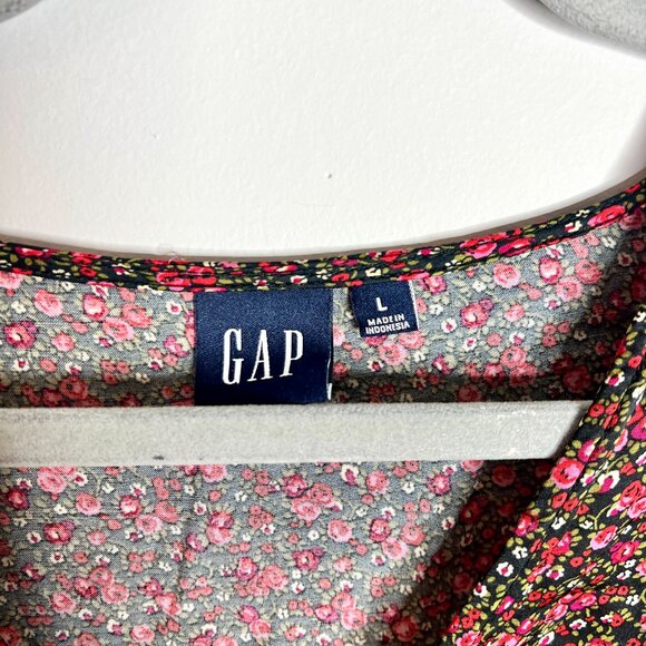 GAP Ditsy Rose Floral Satin Mini A-Line Dress Y2K 90's Babydoll Coquette Sz L - Picture 3 of 6